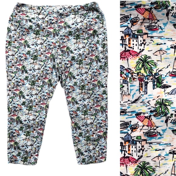 Talbots Pants - Talbots Tropical Print Crop Pant Vacation Casual Novelty Cotton Blend Sz 18W